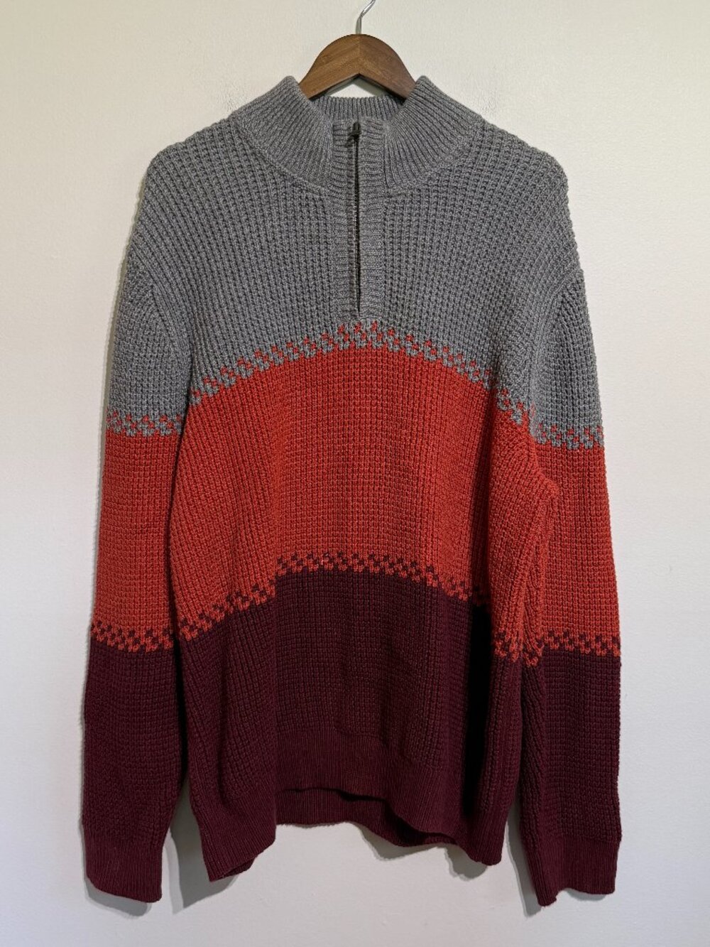 Men's XL LL Bean Organic Cotton Turtle Neck knit Quarter Zip Sweater